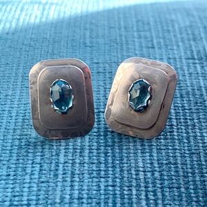Vintage Holly Yashi Stud Earrings Silver Niobium & Blue Topaz Gemstones Maker